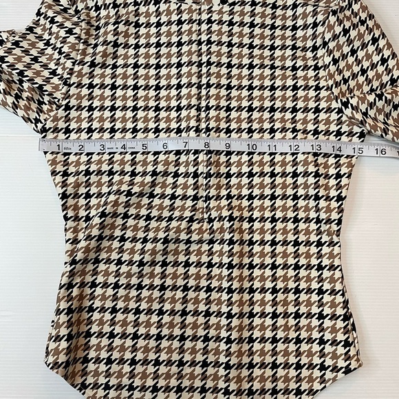 All Access Quarter-Zip Bodysuit Houndstooth Print Black Tan Cream Size M - Picture 4 of 9